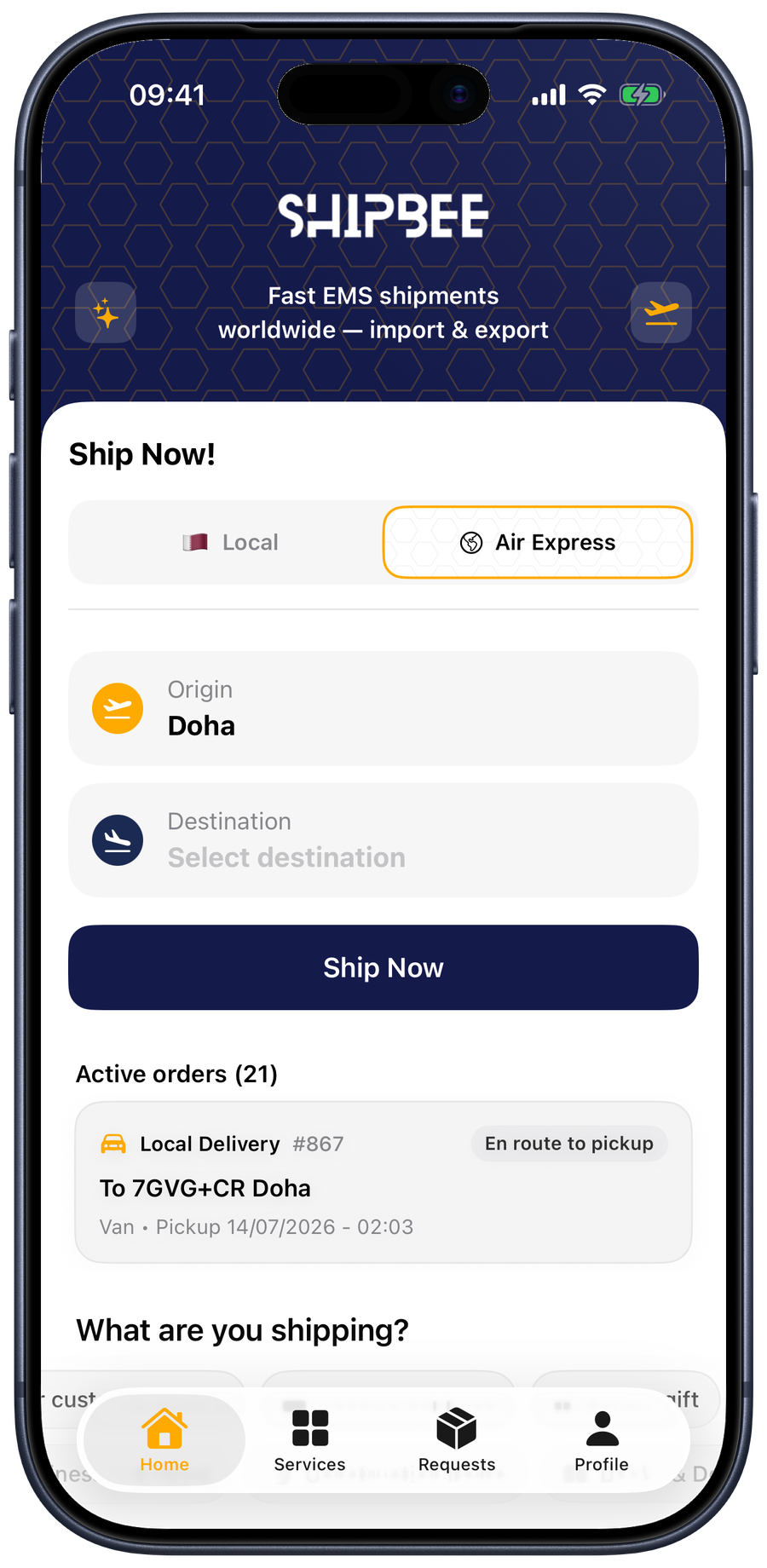 ShipBee app — international Air Express