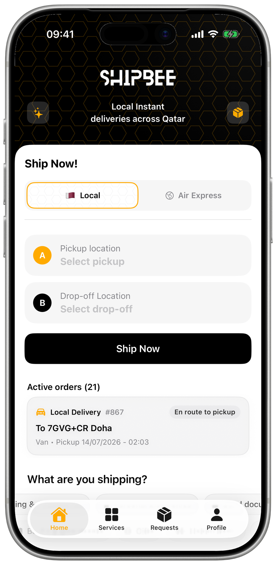 ShipBee app — book a local delivery